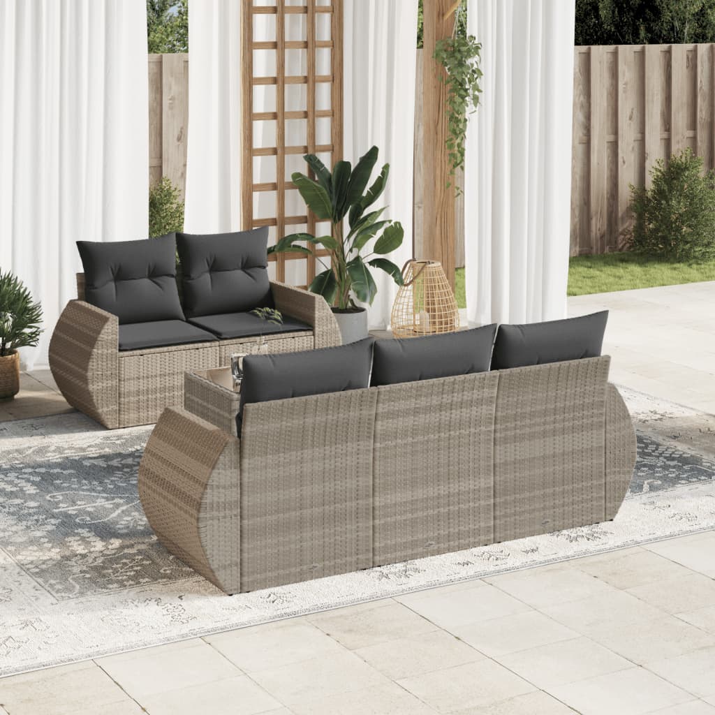 6 Pcs conj. sofás jardim com almofadões vime PE cinzento-claro