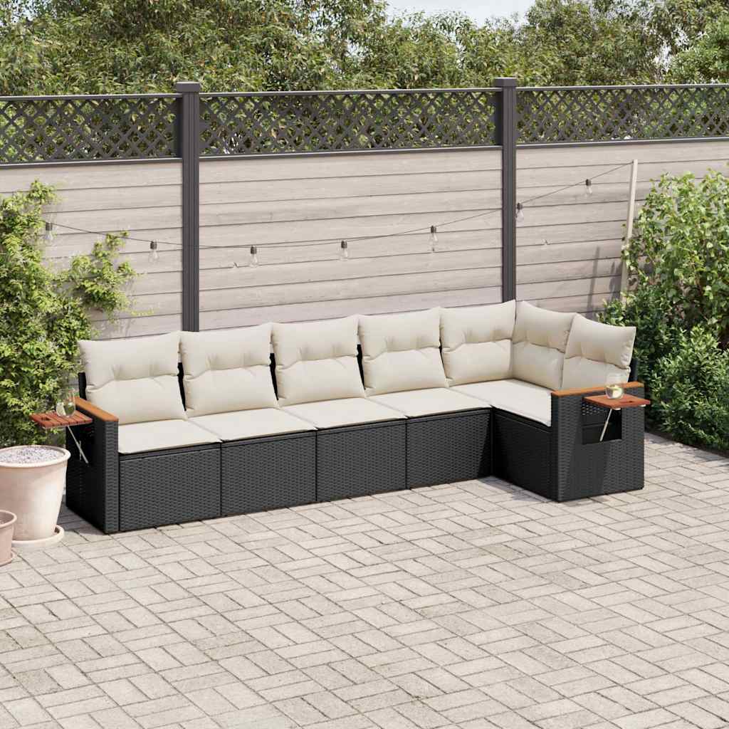6 Pcs conjunto sofás de jardim c/ almofadões vime PE preto