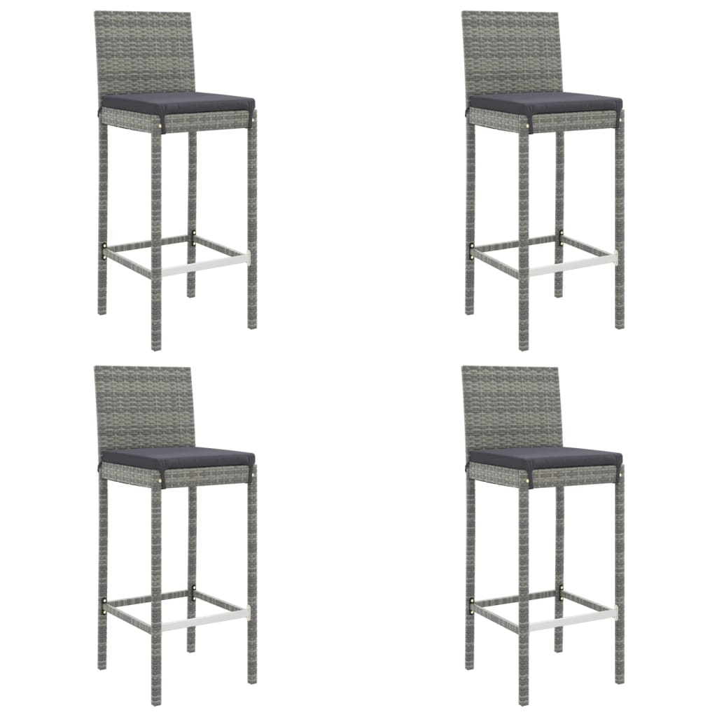 5 Pcs conjunto de bar p/ jardim c/ almofadões vime PE cinzento