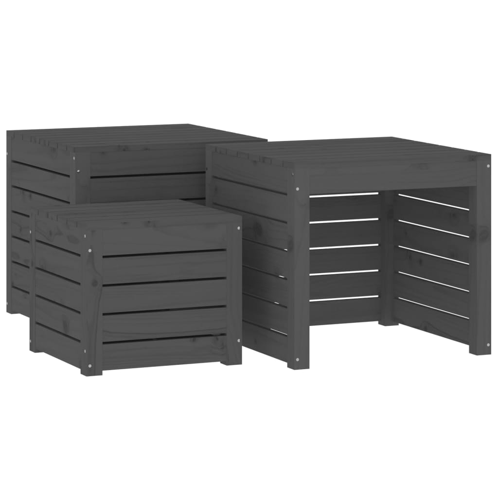 3 Pcs conjunto de caixas de jardim pinho maciço cinzento