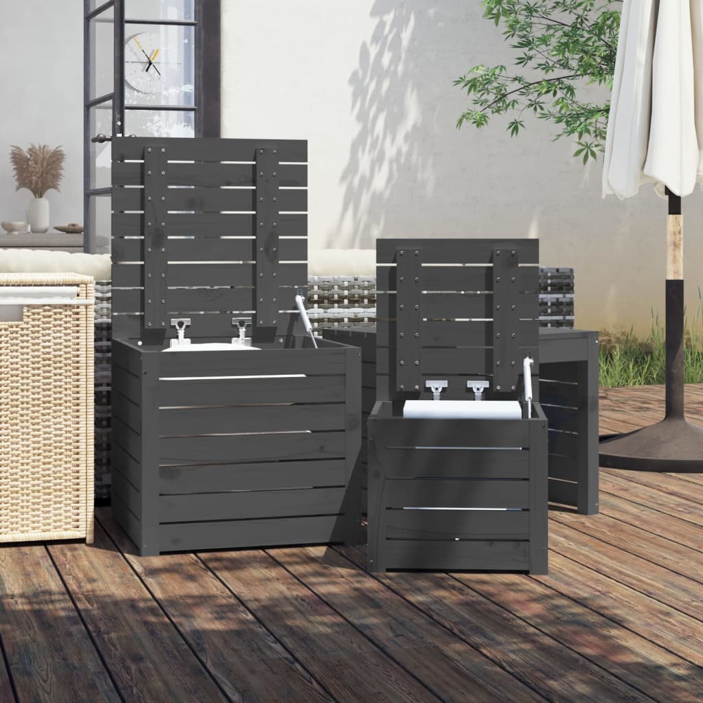 3 Pcs conjunto de caixas de jardim pinho maciço cinzento