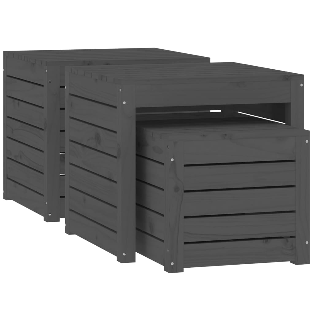 3 Pcs conjunto de caixas de jardim pinho maciço cinzento