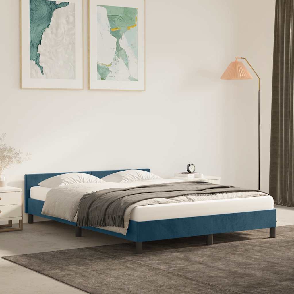 Estrutura de cama sem colchão 140x200 cm veludo azul-escuro