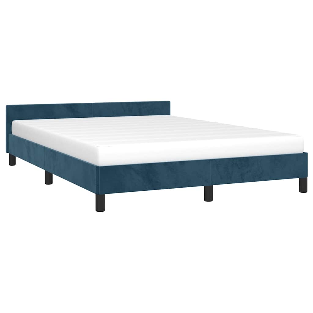 Estrutura de cama sem colchão 140x200 cm veludo azul-escuro