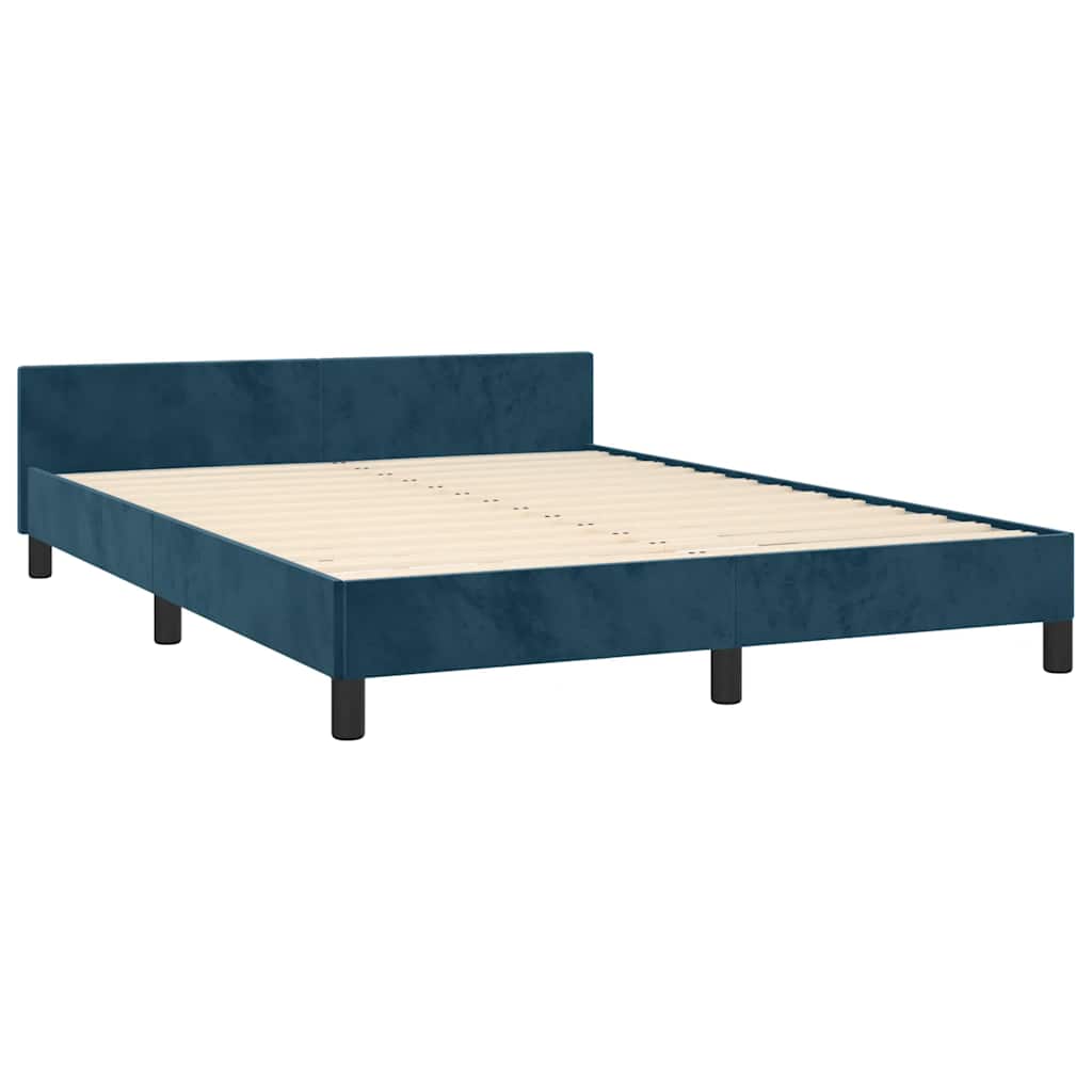 Estrutura de cama sem colchão 140x200 cm veludo azul-escuro