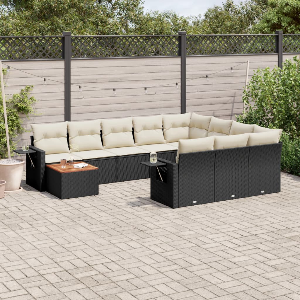 11 Pcs conjunto sofás de jardim c/ almofadões vime PE preto
