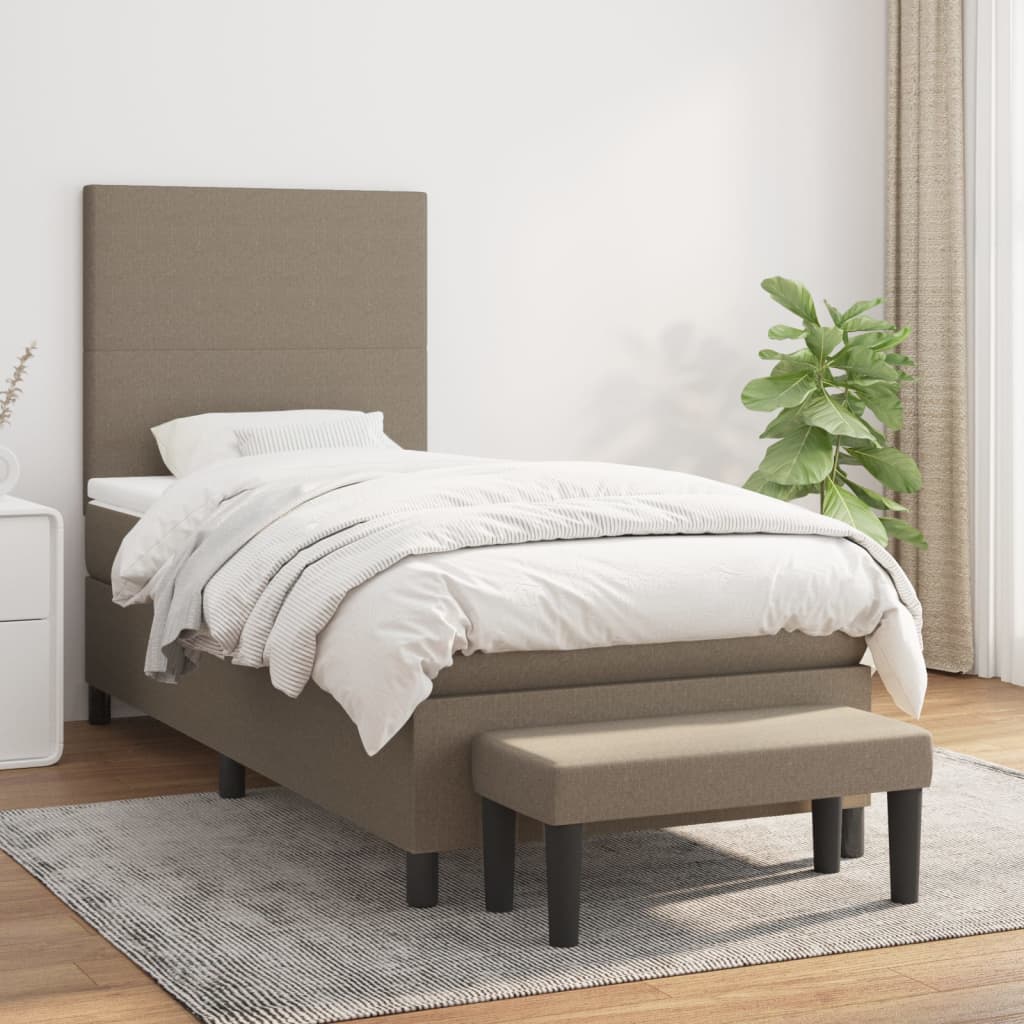 Cama com molas/colchão 100x200 cm tecido cinza-acastanhado
