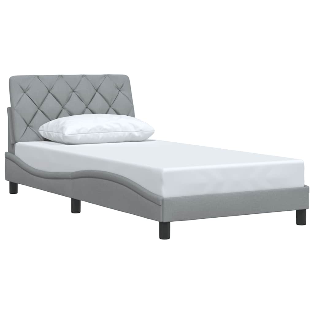Estrutura de cama sem colchão 100x200 cm tecido cinzento-claro