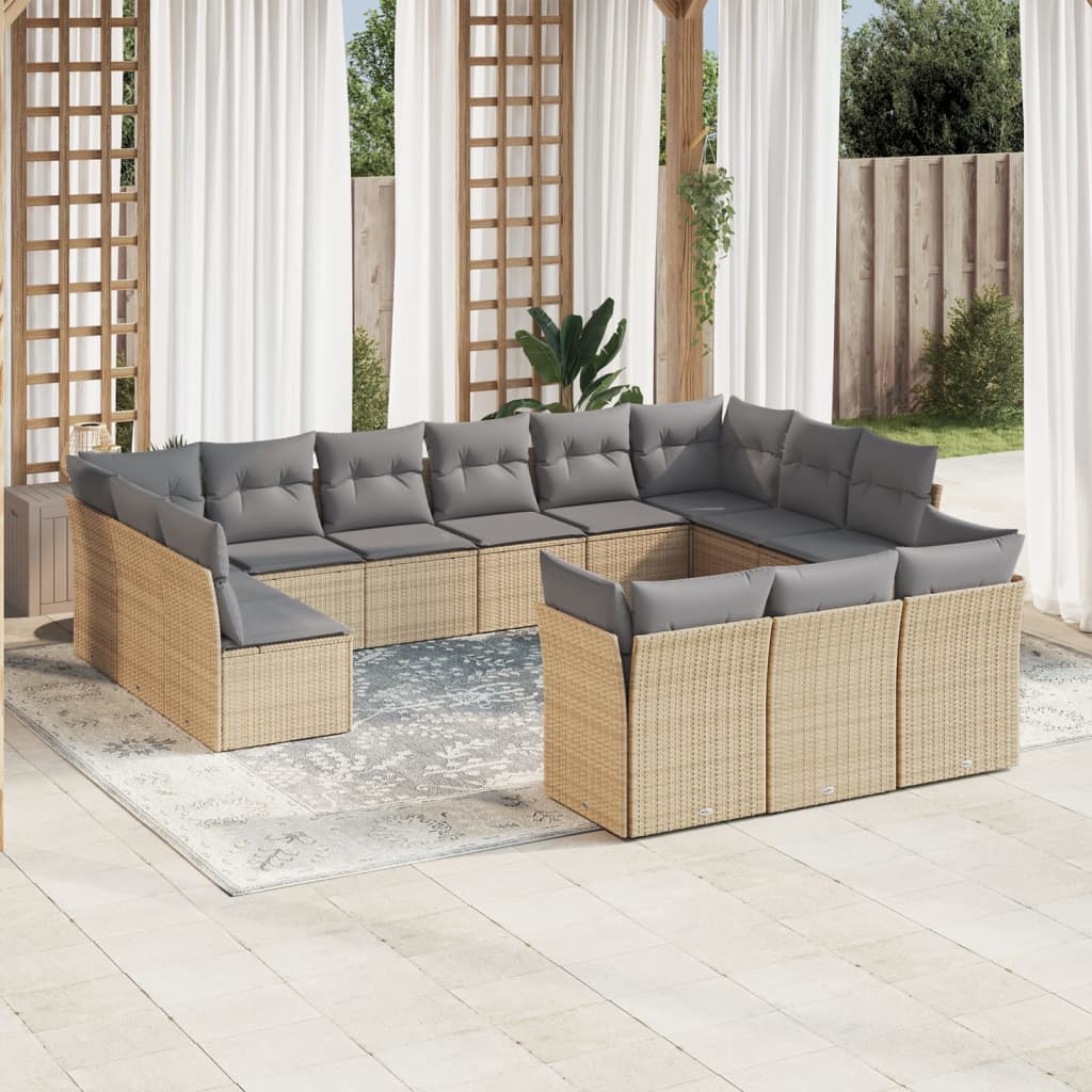 13 Pcs conjunto de sofás p/ jardim com almofadões vime PE bege