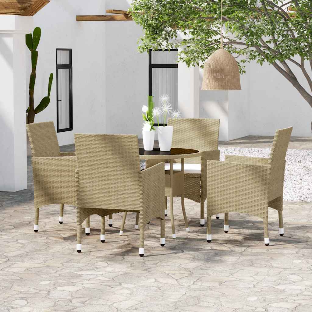 5 Pcs conjunto de jantar para jardim vime PE bege