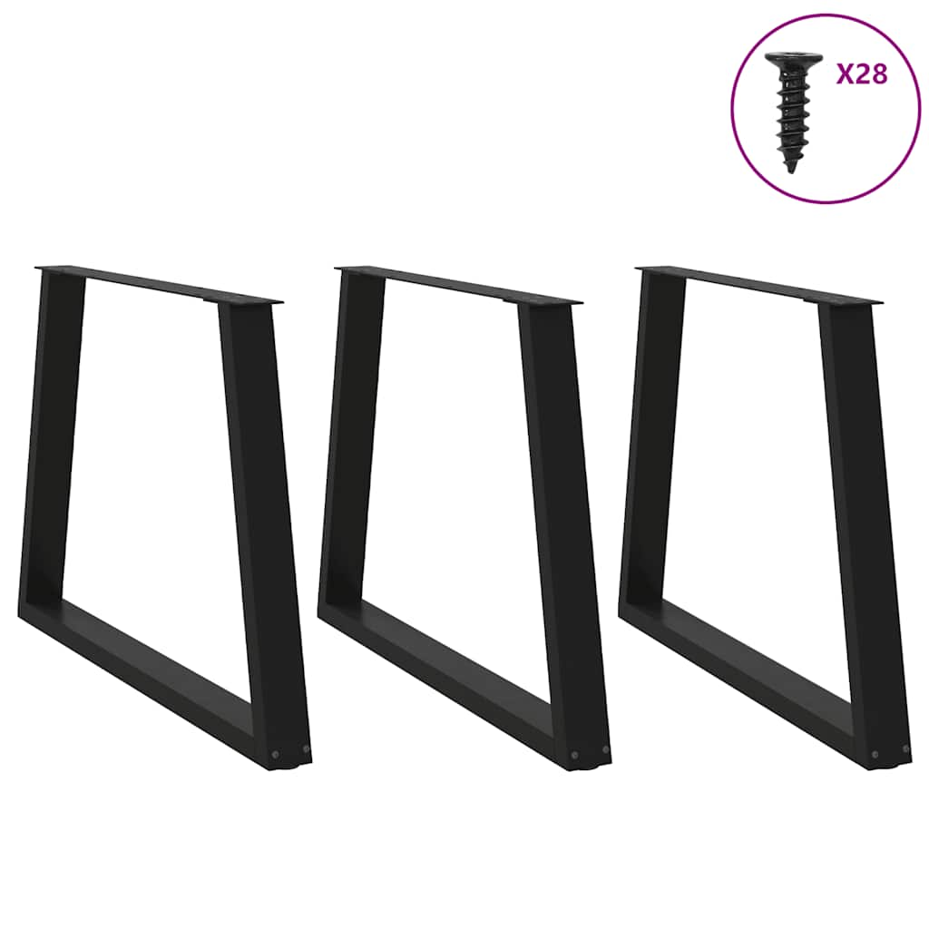 Pernas para mesa de jantar em v 3 peças, preto, 90x(72-73,3) cm, aço