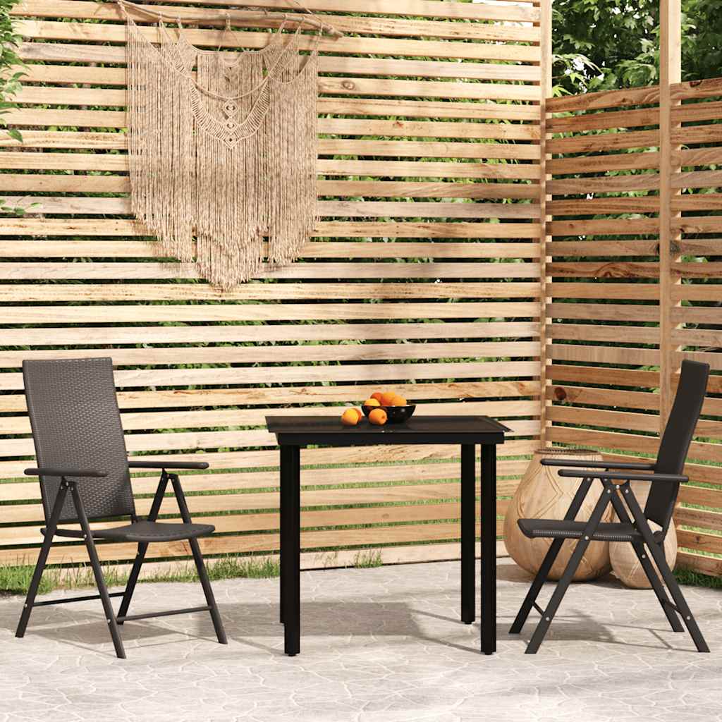 3 Pcs conjunto de jantar para jardim preto