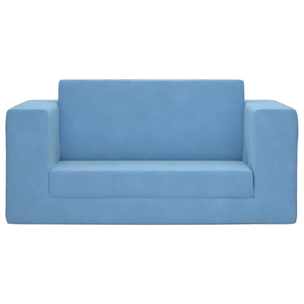 Sofá-cama infantil de 2 lugares pelúcia macia azul