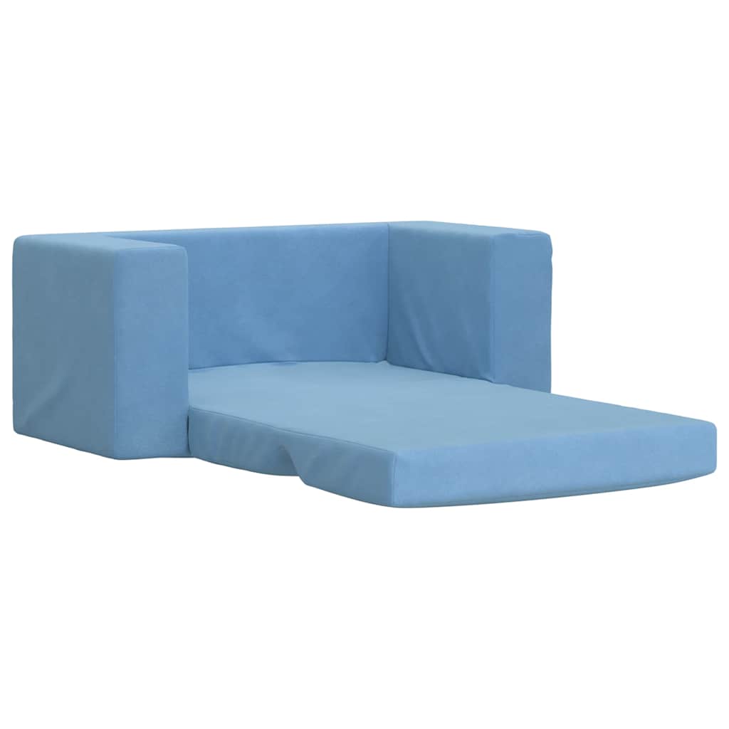 Sofá-cama infantil de 2 lugares pelúcia macia azul