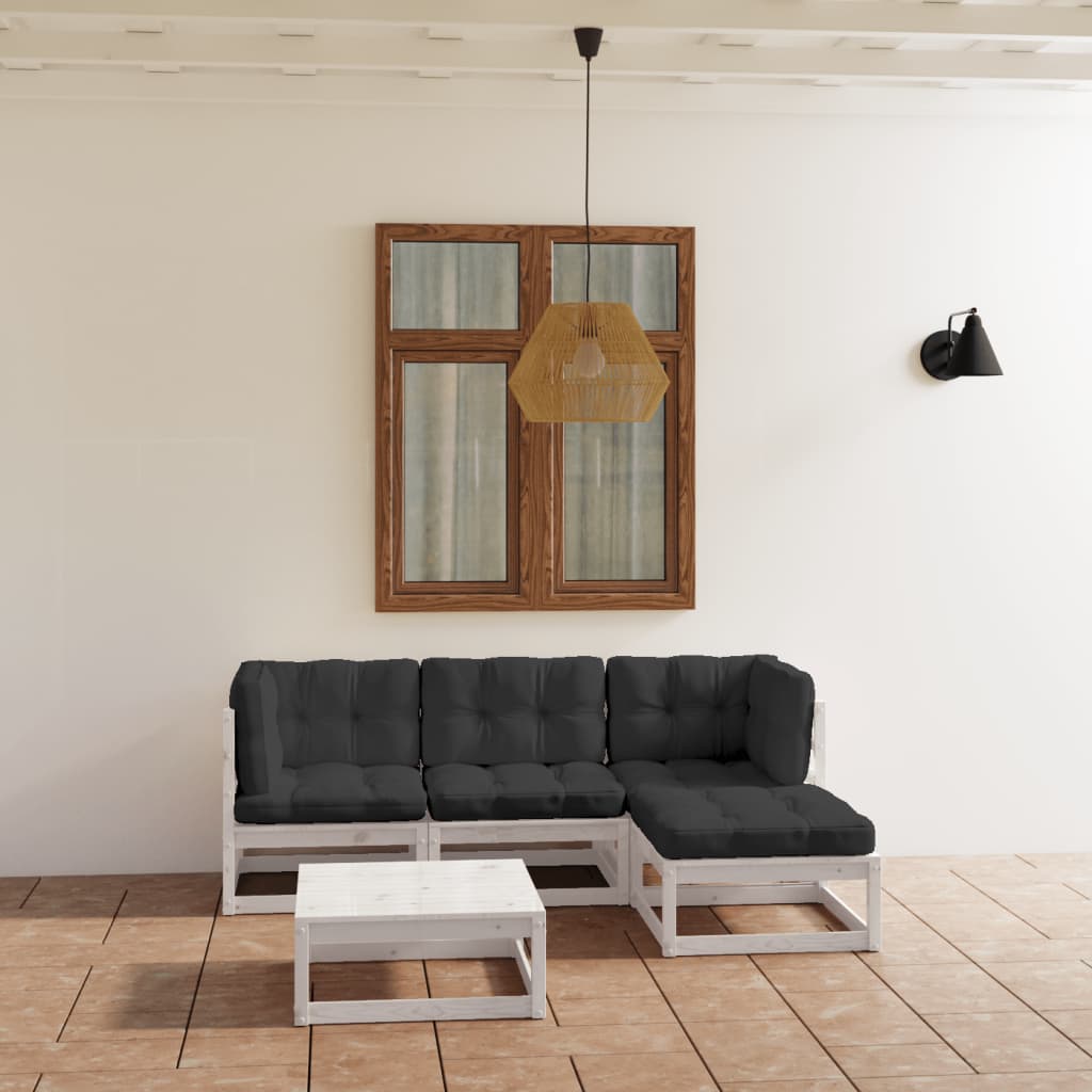 5 Pcs conjunto lounge de jardim c/ almofadões pinho maciço