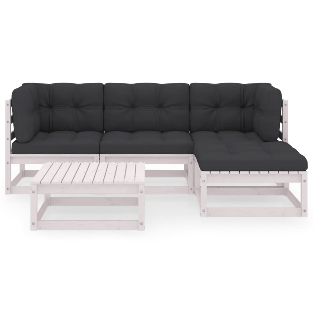 5 Pcs conjunto lounge de jardim c/ almofadões pinho maciço
