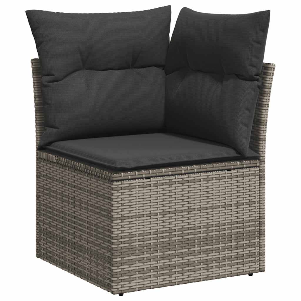 9 Pcs conjunto sofás p/ jardim com almofadões vime PE cinzento