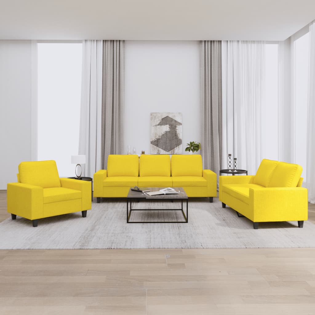 3 Pcs conjunto de sofás tecido amarelo-claro