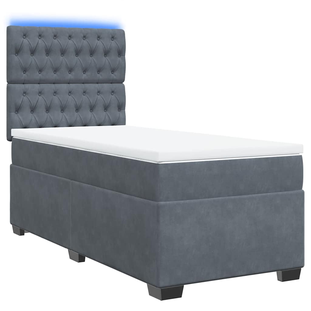 Cama com molas/colchão 90x200 cm veludo cinza-escuro