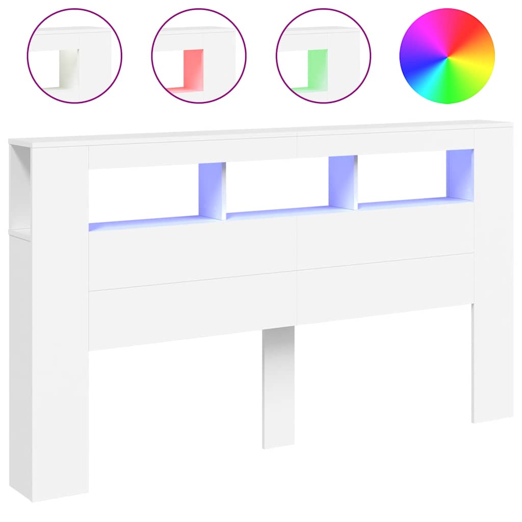 Cabeceira cama c/ leds 180x18,5x103,5 cm deriv. madeira branco