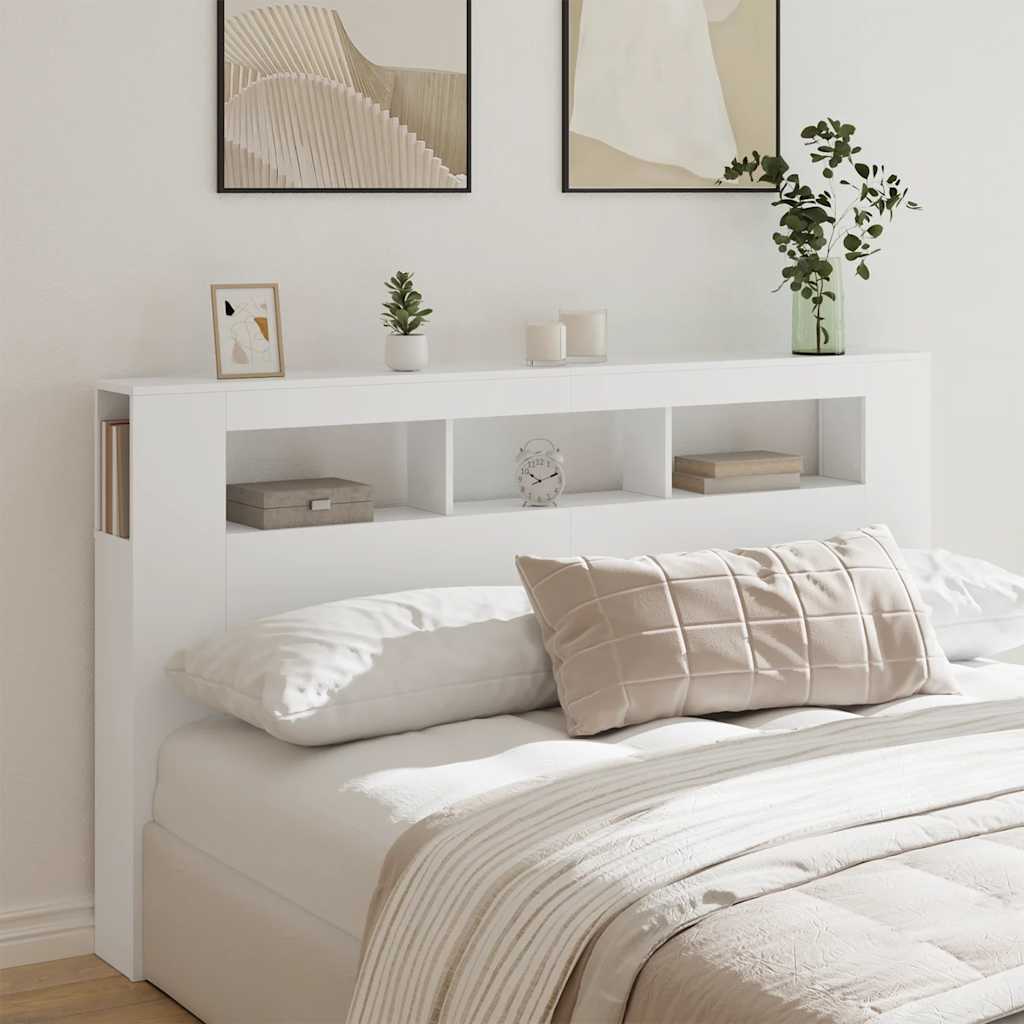 Cabeceira cama c/ leds 180x18,5x103,5 cm deriv. madeira branco
