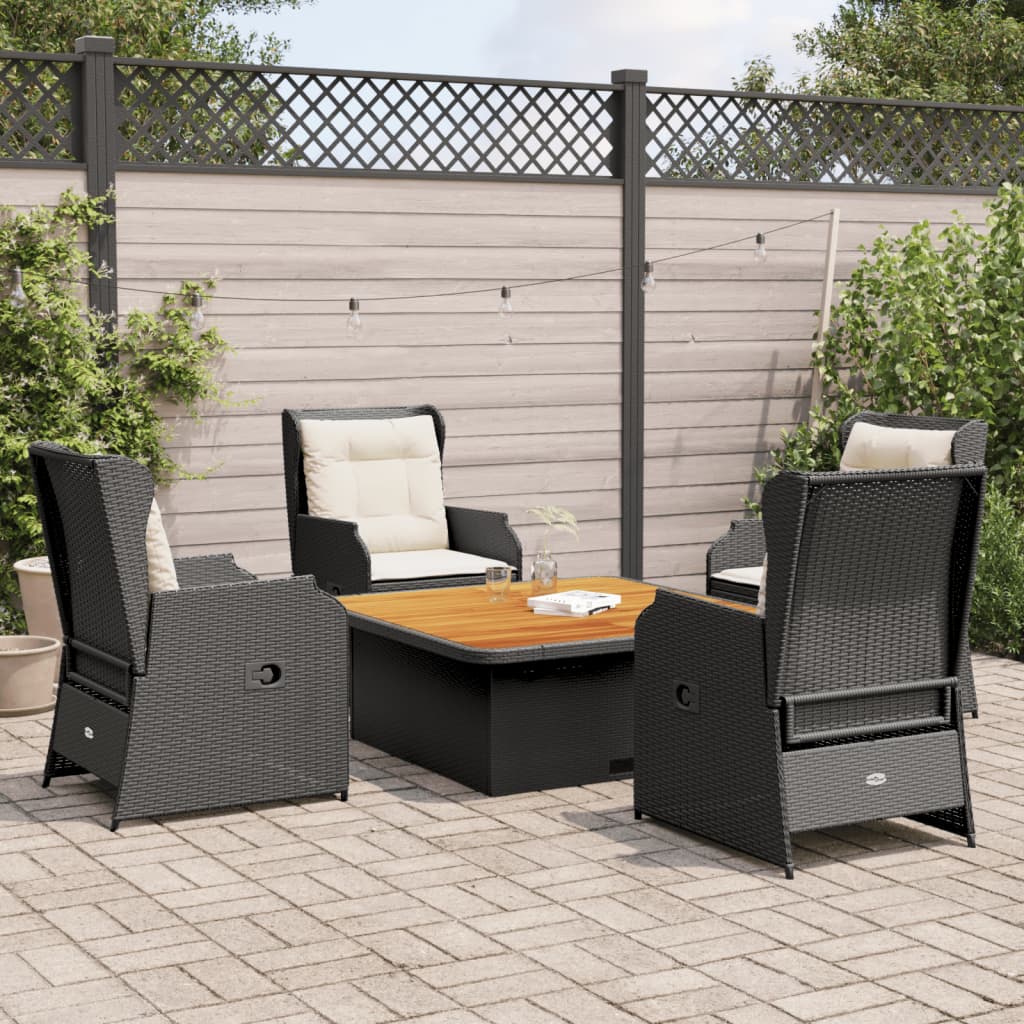 5 Pcs conjunto lounge de jardim c/ almofadões vime PE preto