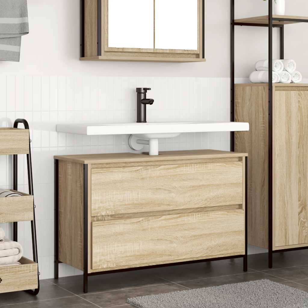 Gabinete para lavatório com gavetas, carvalho sonoma, 90x34,5x60 cm