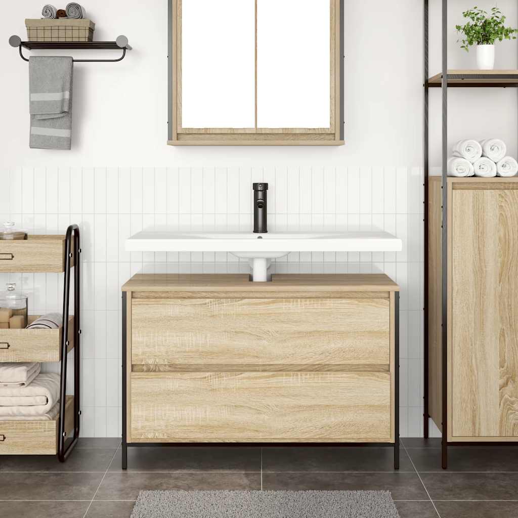 Gabinete para lavatório com gavetas, carvalho sonoma, 90x34,5x60 cm