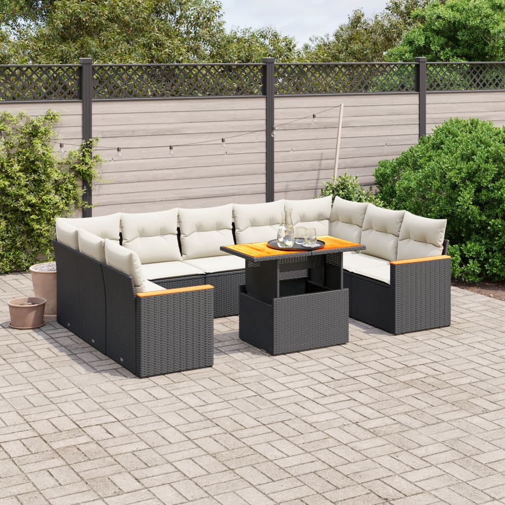 11 Pcs conjunto sofás de jardim c/ almofadões vime PE preto