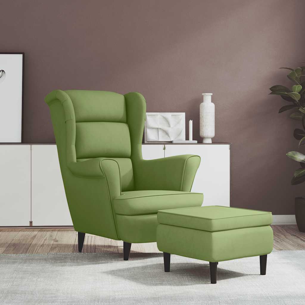 Poltrona de descanso com banco veludo verde-claro