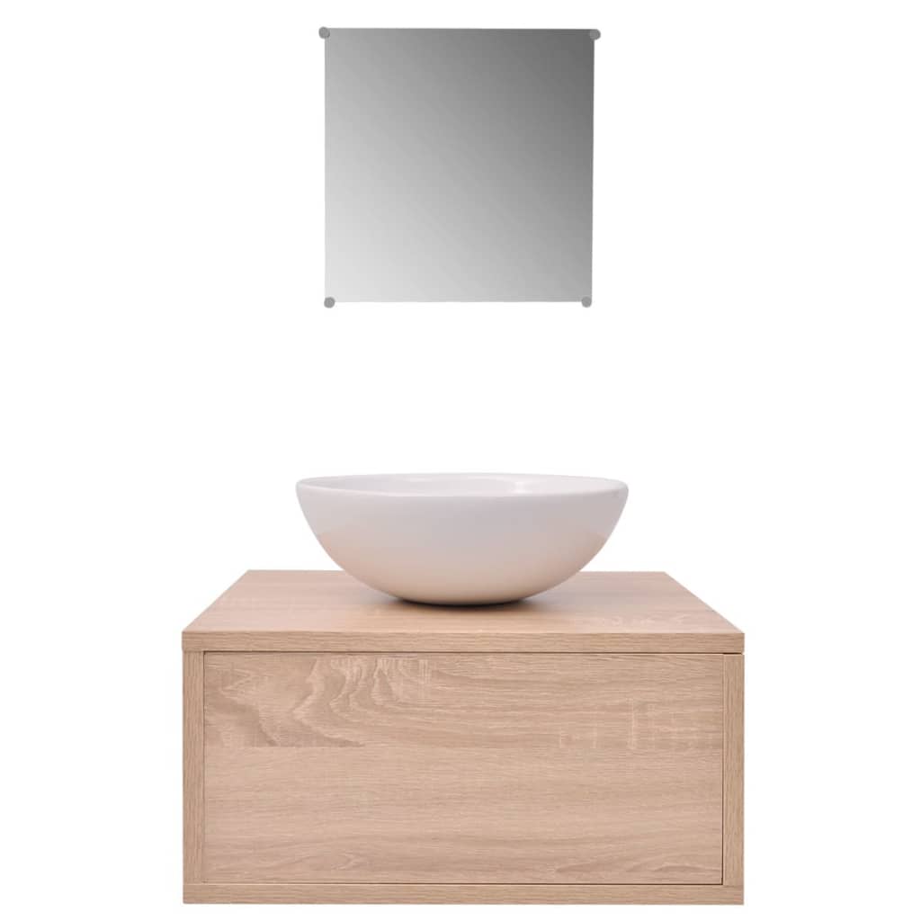 Conjunto móveis casa de banho 4 pcs com bacia e torneira, bege
