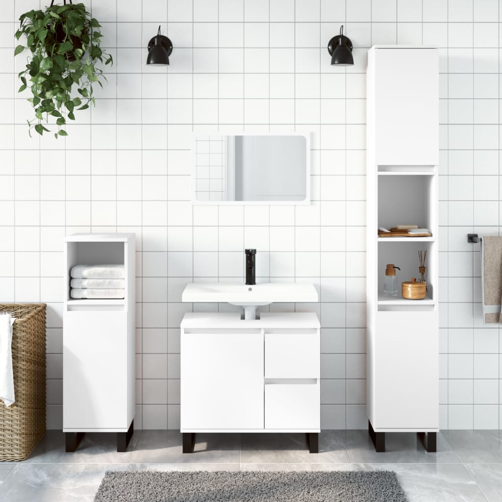 3 Pcs conjunto móveis casa de banho derivados de madeira branco