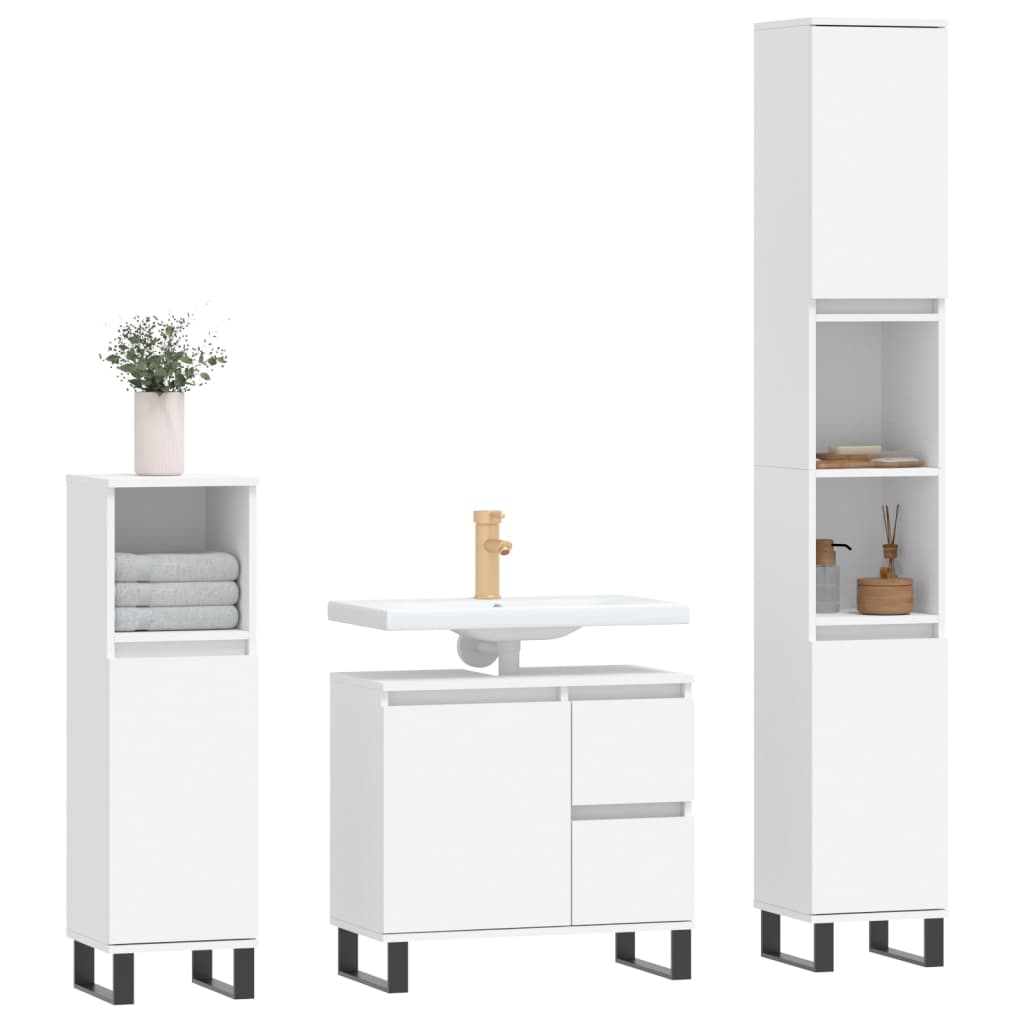 3 Pcs conjunto móveis casa de banho derivados de madeira branco