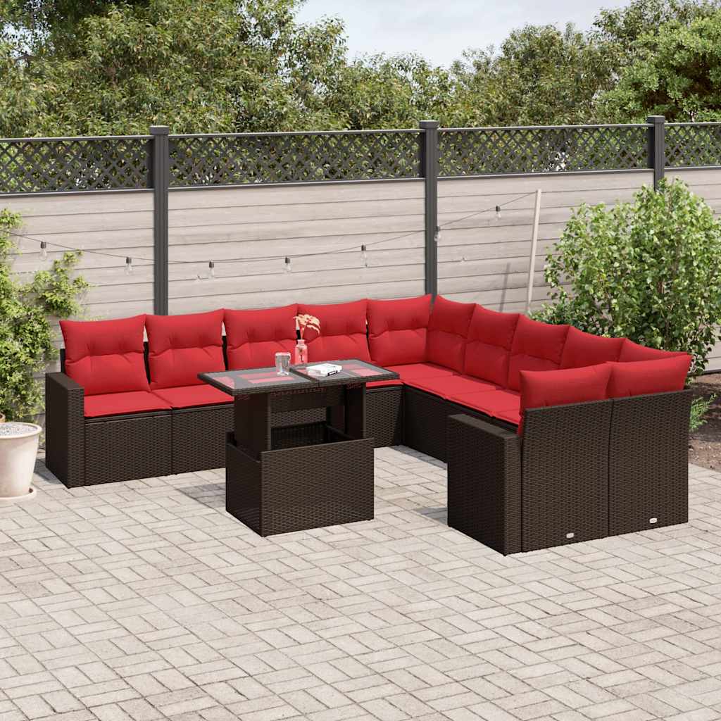 Conjunto de sofá de jardim com 11 peças e almofadas em rattan sintético marrom