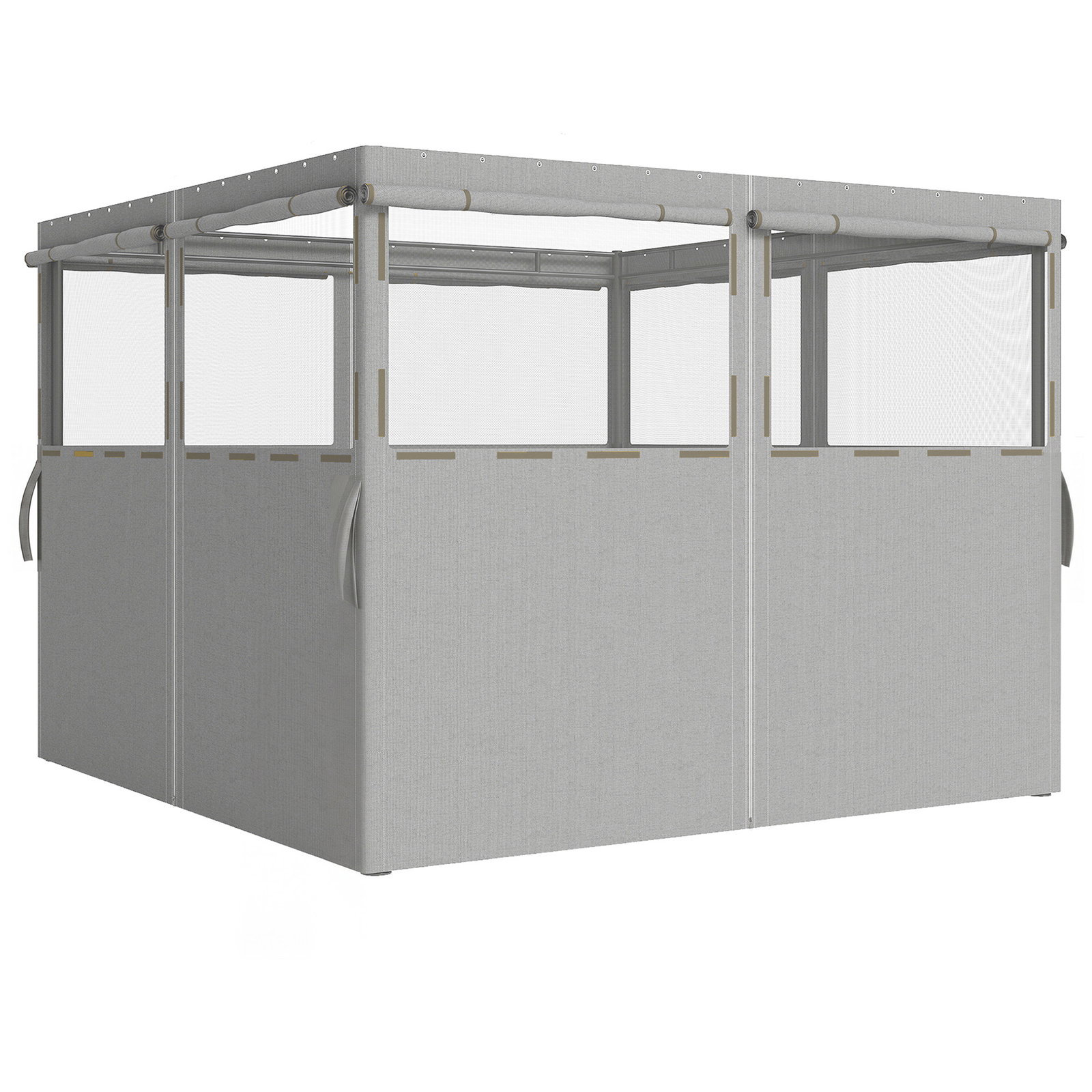 4 Paredes laterais para tenda 3x3 m laterais de tenda com 8 janelas proteção UV 30+ impermeável cinzento claro