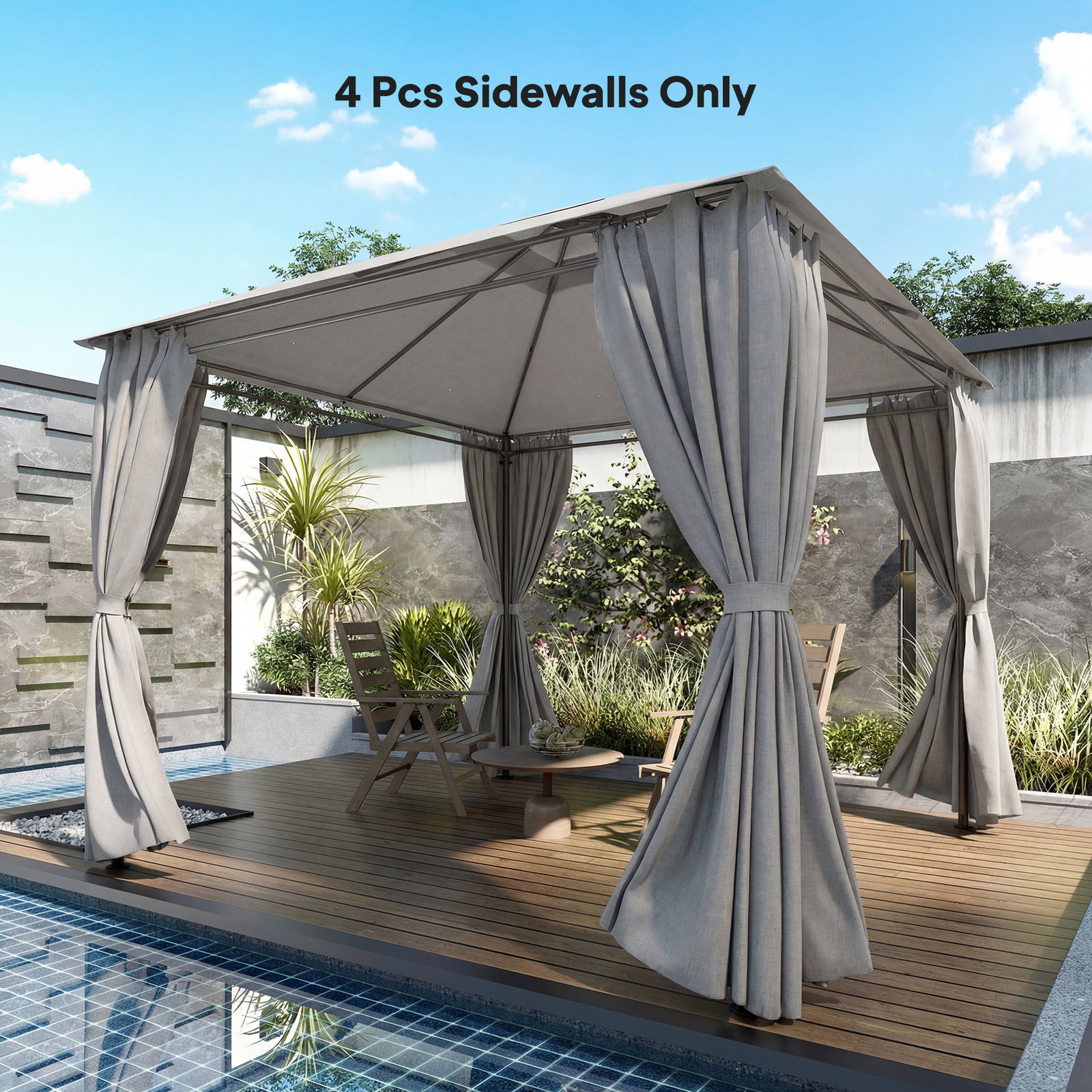 4 Paredes laterais para tenda 3x3 m laterais de tenda com 8 janelas proteção UV 30+ impermeável cinzento claro