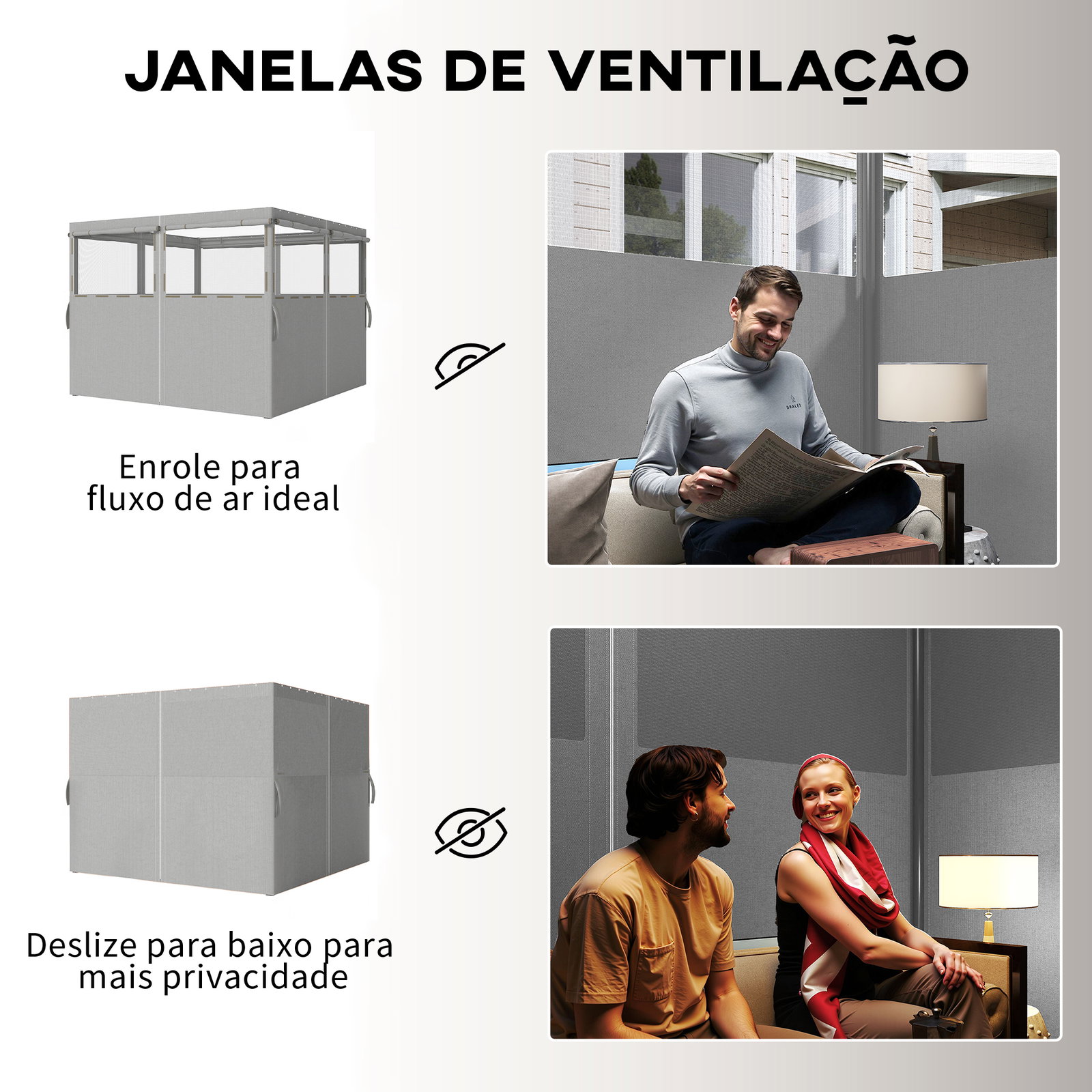 4 Paredes laterais para tenda 3x3 m laterais de tenda com 8 janelas proteção UV 30+ impermeável cinzento claro