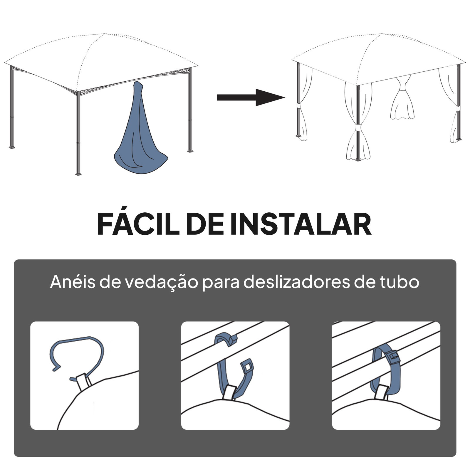 4 Paredes laterais para tenda 3x3 m laterais de tenda com 8 janelas proteção UV 30+ impermeável cinzento claro