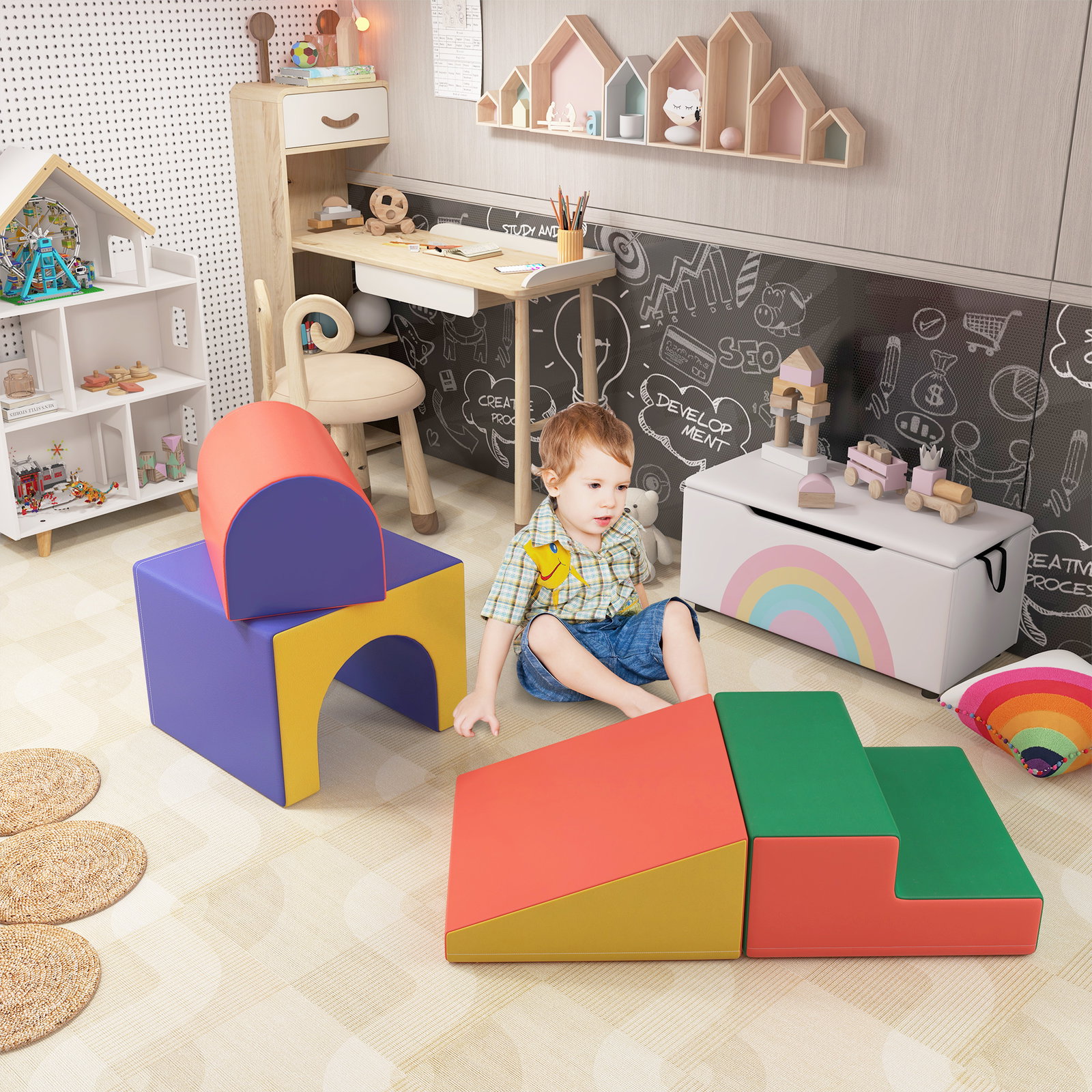 Conjunto de 4 blocos de espuma para crianças figuras de construção brinquedo de aprendizagem infantil 150x50x39cm multicor