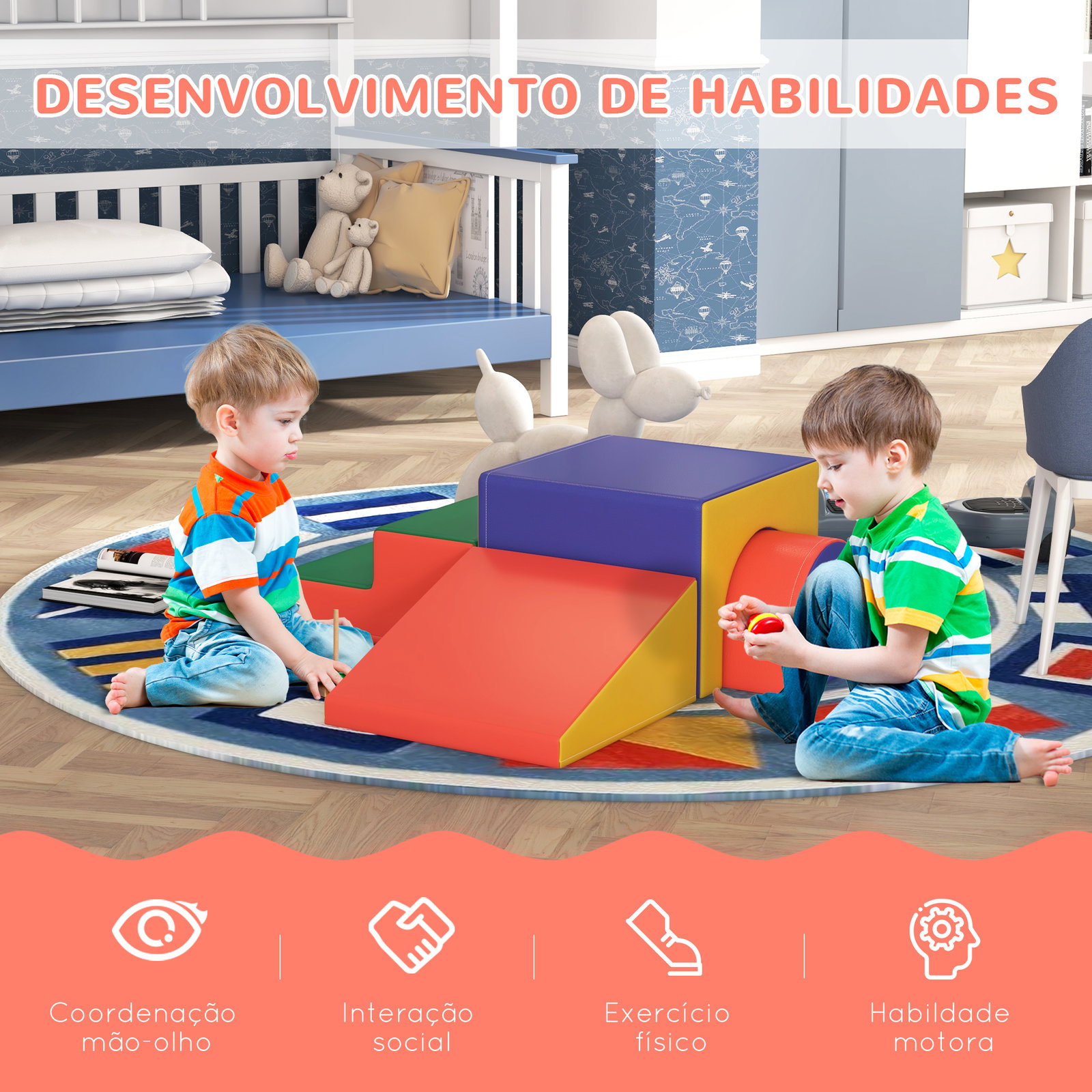 Conjunto de 4 blocos de espuma para crianças figuras de construção brinquedo de aprendizagem infantil 150x50x39cm multicor