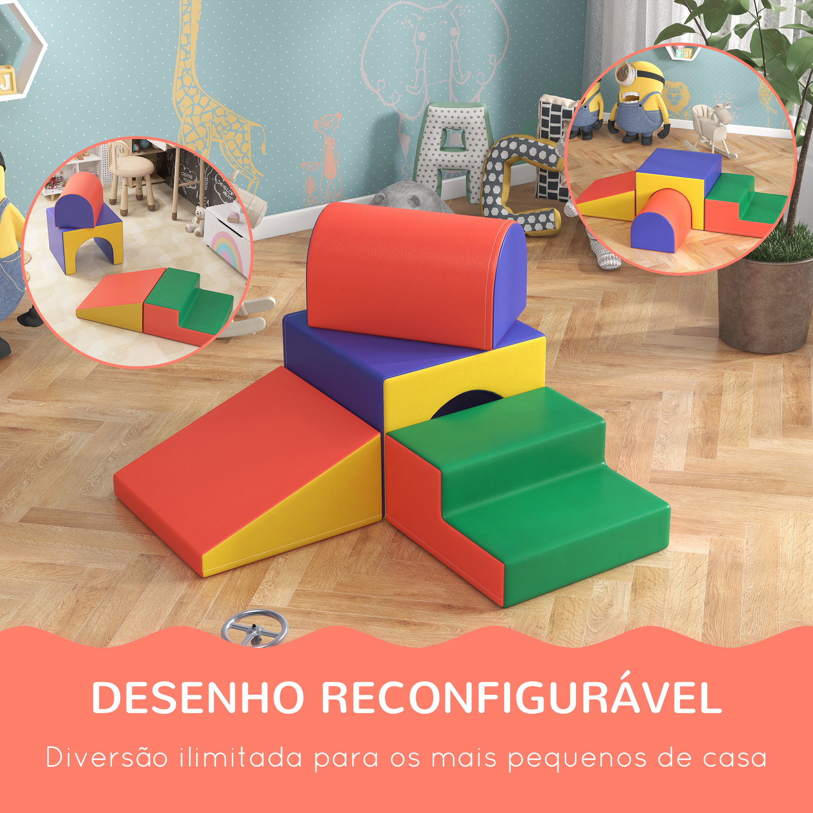 Conjunto de 4 blocos de espuma para crianças figuras de construção brinquedo de aprendizagem infantil 150x50x39cm multicor