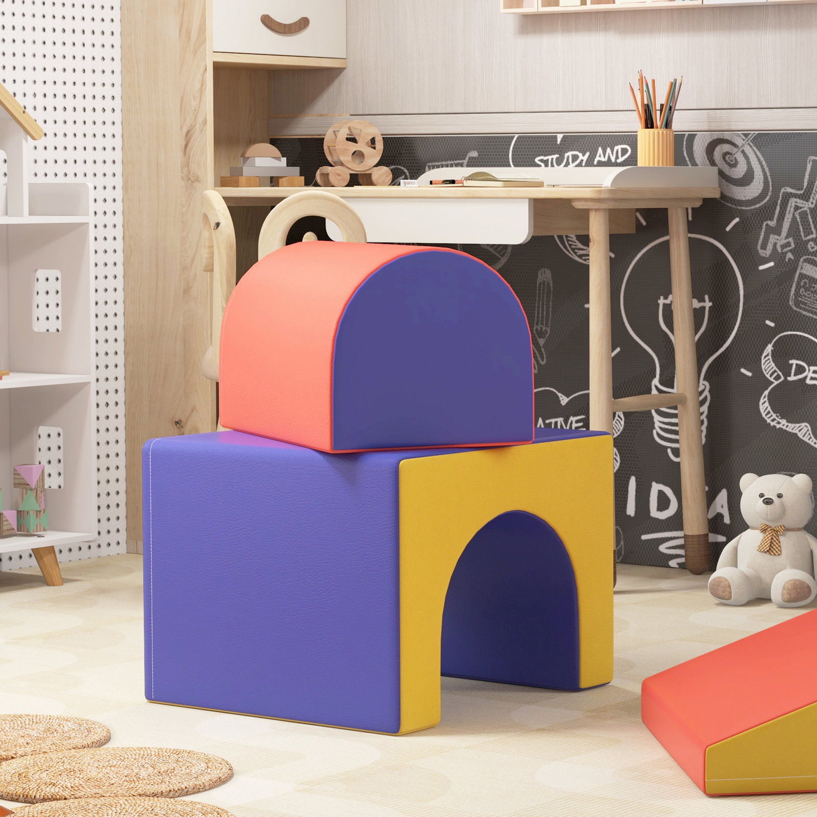 Conjunto de 4 blocos de espuma para crianças figuras de construção brinquedo de aprendizagem infantil 150x50x39cm multicor
