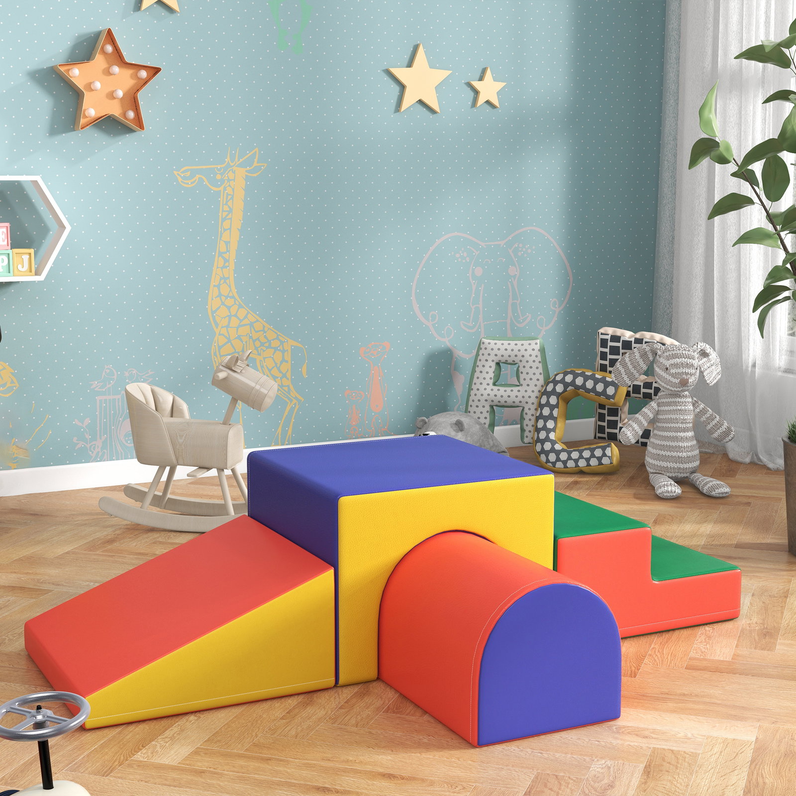 Conjunto de 4 blocos de espuma para crianças figuras de construção brinquedo de aprendizagem infantil 150x50x39cm multicor