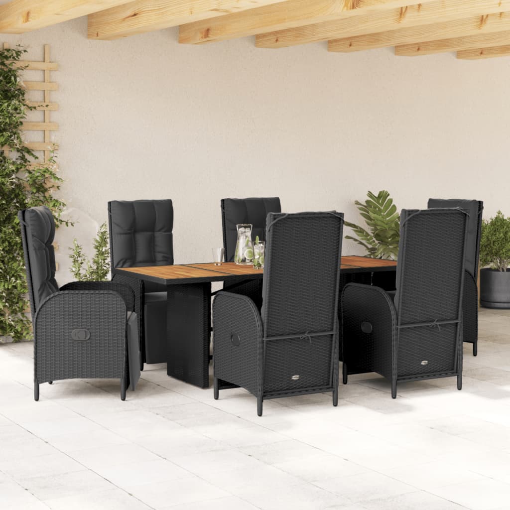 7 Pcs conjunto de jantar p/ jardim c/ almofadões vime PE preto