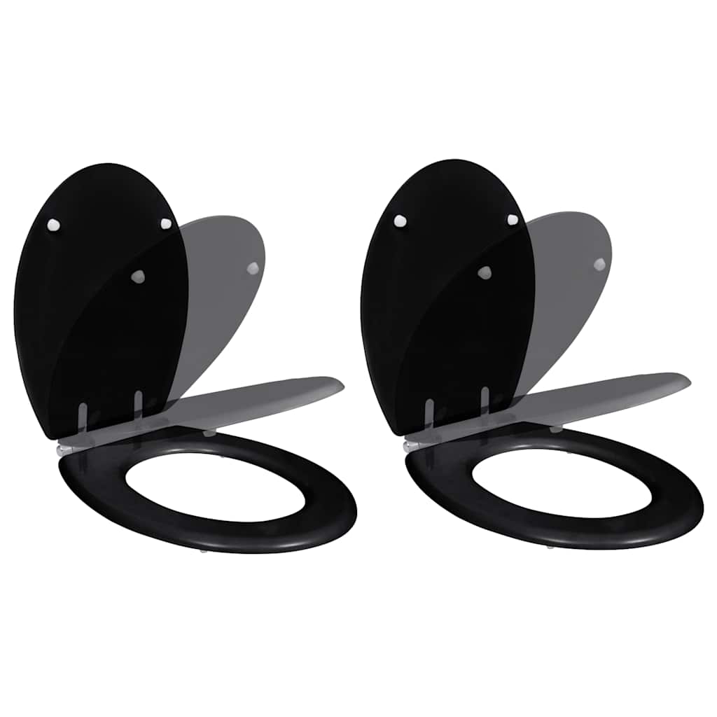 Assentos de sanita com tampas de fecho suave 2 pcs MDF preto