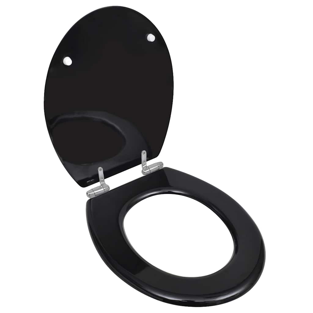 Assentos de sanita com tampas de fecho suave 2 pcs MDF preto