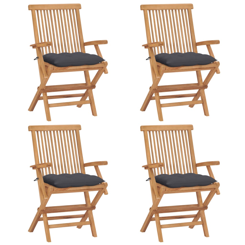 Cadeiras de jardim c/ almofadões antracite 4 pcs teca maciça
