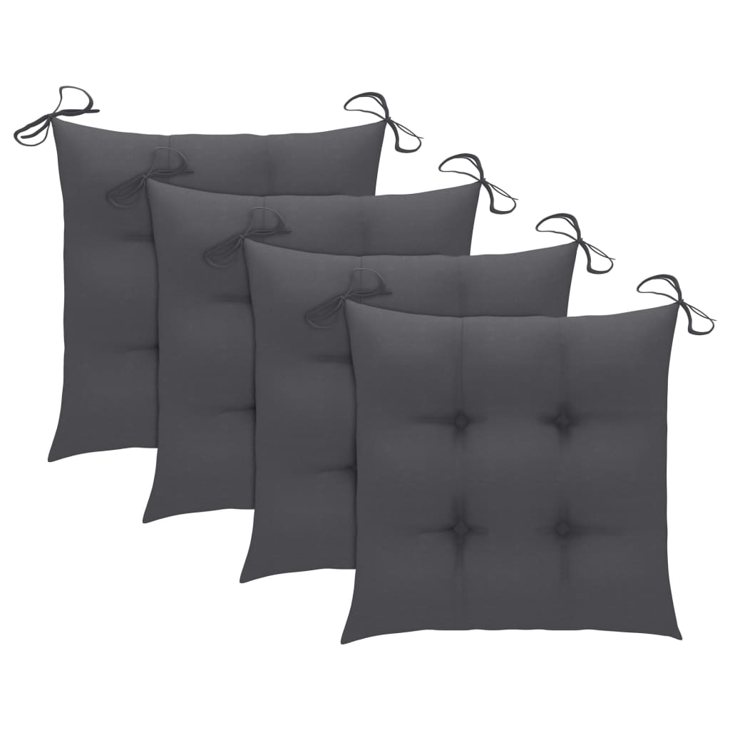Cadeiras de jardim c/ almofadões antracite 4 pcs teca maciça