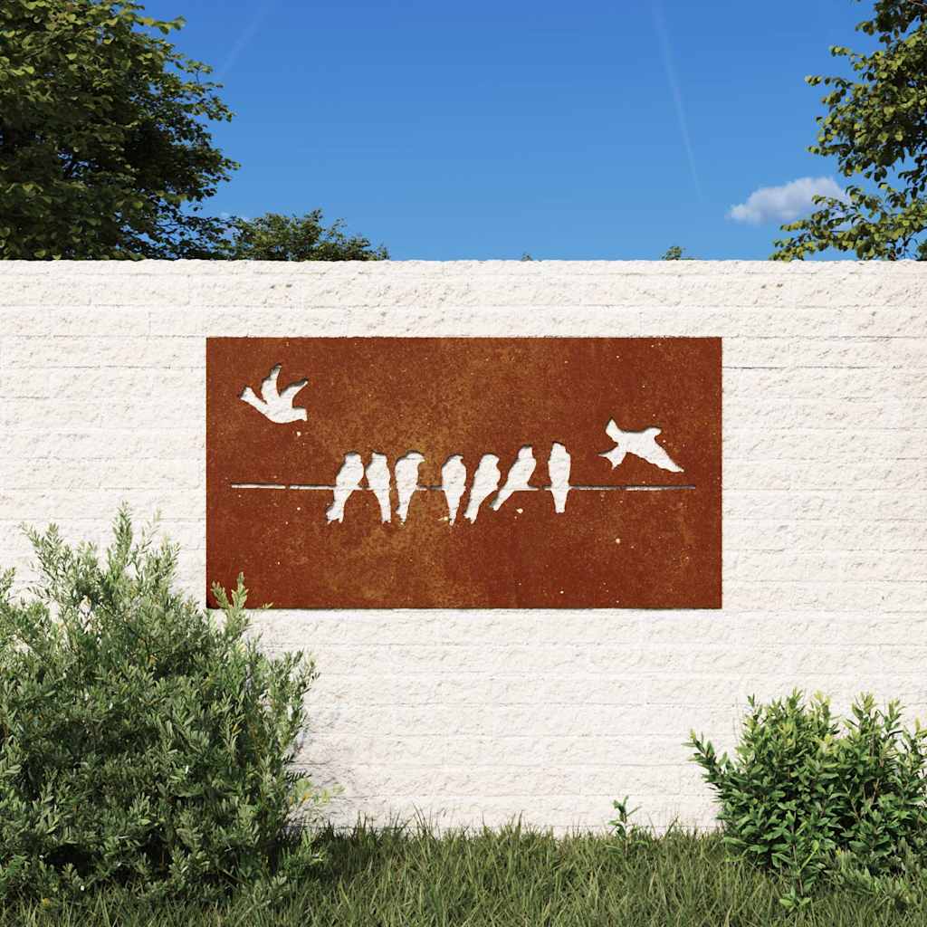 Decoração p/ muro de jardim 105x55cm aço corten design pássaros