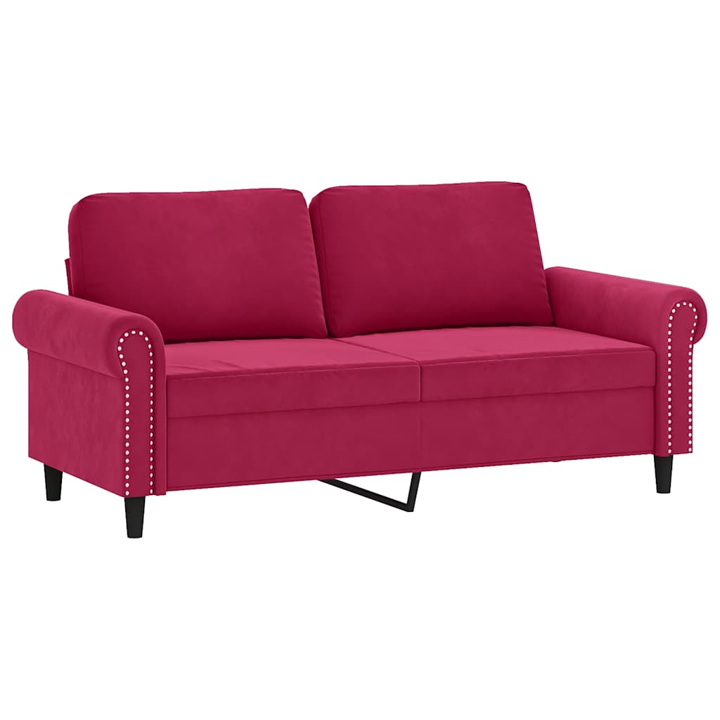 Sofá 2 lug. + almofadas decorativas 140cm veludo vermelho tinto